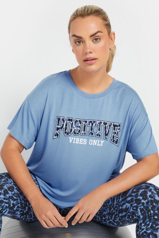 YOURS ACTIVE Curve Light Blue 'Positive Vibes Only' Top
