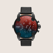 Diesel Mens Little Daddy Chronograph Multicolour Dial Black Leather Strap Watch DZ7443