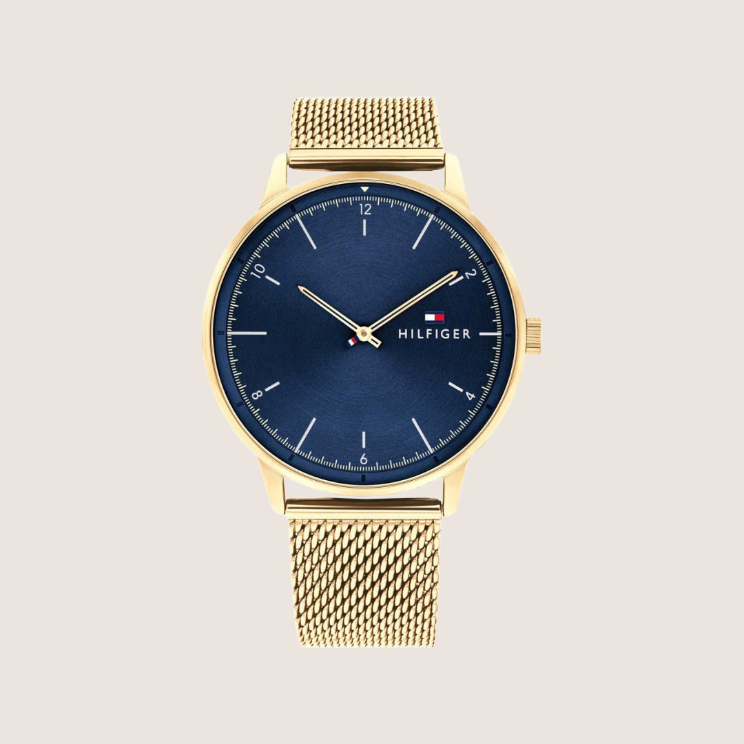 Tommy Hilfiger Men's Hendrix Watch Blue Dial Gold Bracelet 1791877