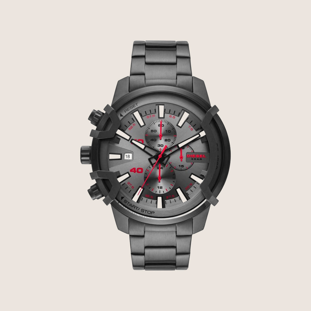 Diesel Mens Griffed Chronograph Gunmetal Dial Gunmetal Steel Bracelet Watch DZ4586