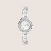Fossil Women's Stella Silver Mother-of-Pearl Crystal Bracelet Date Watch ES5137