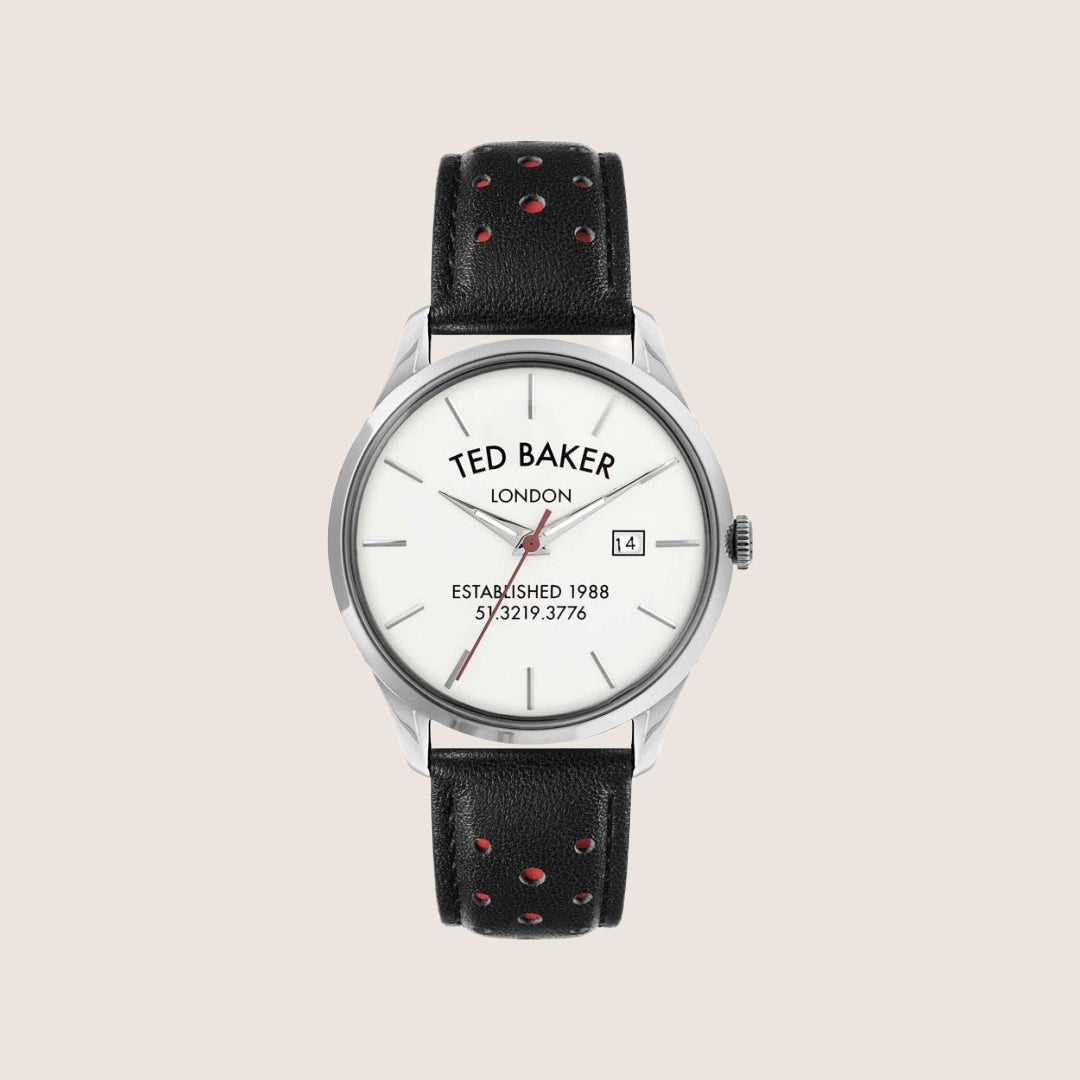 Ted Baker Mens Leytonn White Dial Black Leather Strap Watch BKPLTS202