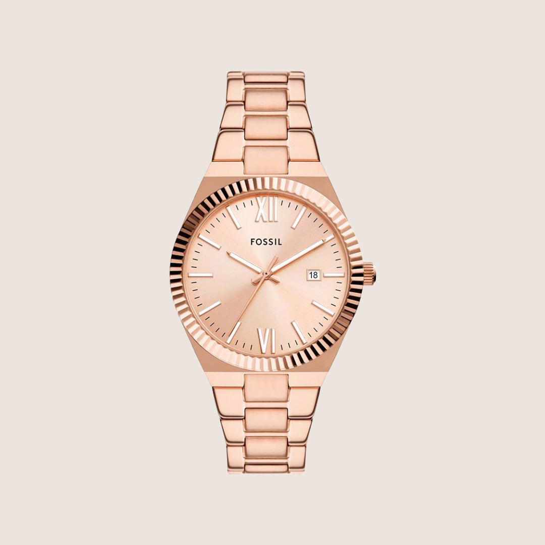 Fossil Women's Scarlette Rose Gold Date Bracelet Analogue Watch ES5258
