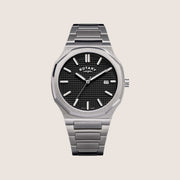 Rotary Mens Heritage Black Dial Gunmetal Octagon Bracelet Watch RGB10019-04