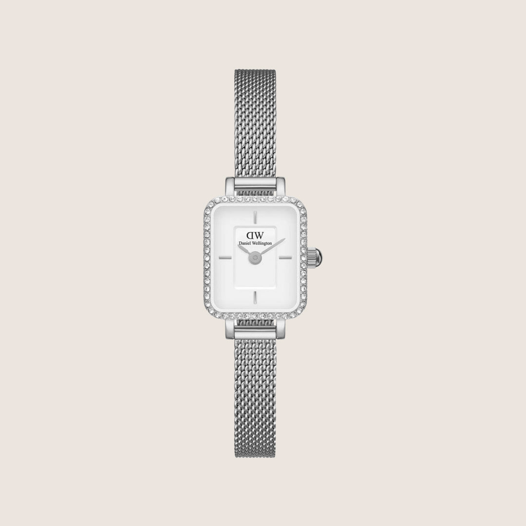 Daniel Wellington Women's Quadro Mini Lumine Silver Crystal White Dial Watch DW00100732