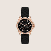 Michael Kors Women's Pilot Clear Stone-Set Black Dial Watch MK7373