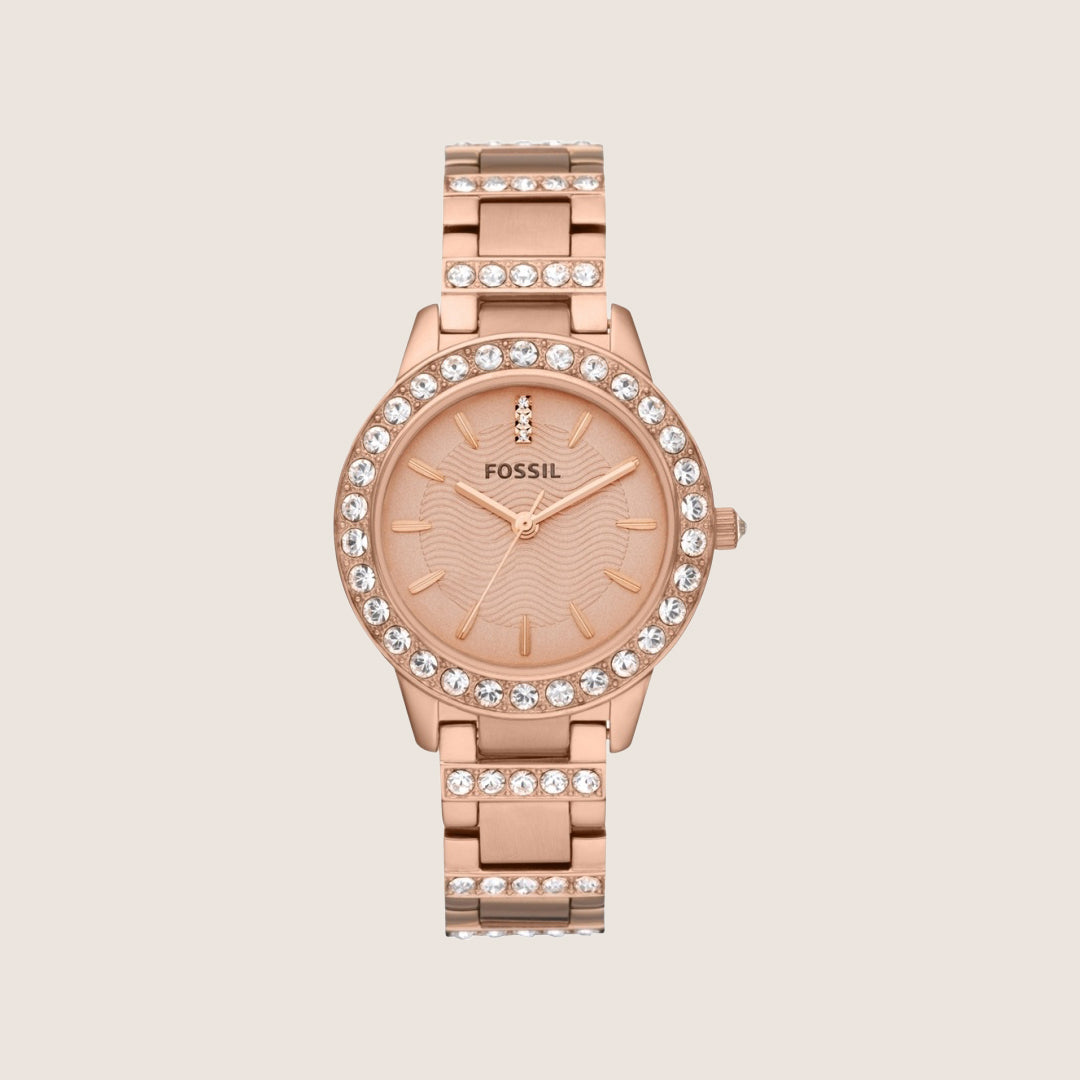Fossil Women's Jesse Rose Gold Crystal Bracelet Analogue Watch ES3020