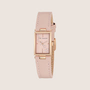 Ted Baker Ladies Lileey Rose Gold Pink Leather Strap Rectangle Watch BKPLLF502