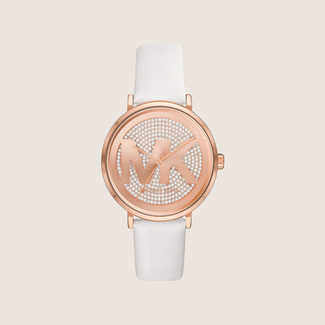 Michael Kors Women's Addyson Clear Stone-Set Rose Gold Dial Watch MK2958