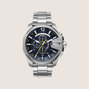 Diesel Mens Mega Chief Chronograph Blue Dial Steel Bracelet Watch DZ4465