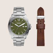 Fossil Mens Privateer Green Dial Watch and Strap Gift Set BQ2795SET