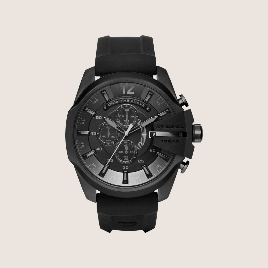 Diesel Mens Mega Chief Chronograph Black Silicone Strap Watch DZ4378