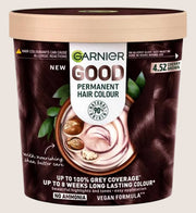 Garnier GOOD Permanent Hair Dye 4.52 Cherry Cola Brown, 100% grey coverage, 8 weeks long-lasting colour, No-drip application