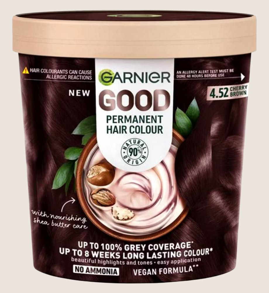 Garnier GOOD Permanent Hair Dye 4.52 Cherry Cola Brown, 100% grey coverage, 8 weeks long-lasting colour, No-drip application