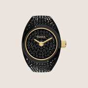 Fossil Women's Watch Ring Black Crystal Expander Analogue Ring Watch ES5449
