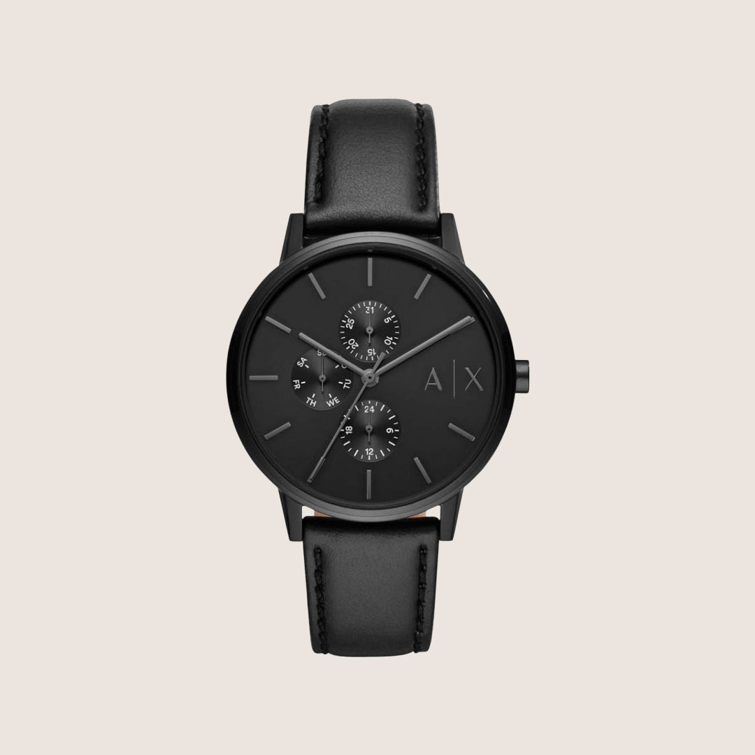 Armani Exchange Men's Urban Watch Black Dial Black Leather Strap AX2719