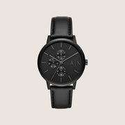 Armani Exchange Men's Urban Watch Black Dial Black Leather Strap AX2719