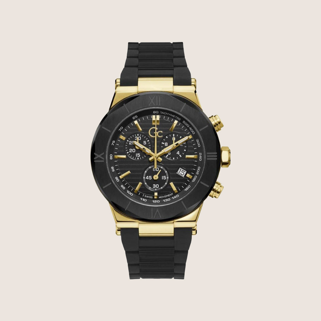 GC Men's Force Chronograph Black Dial Gold Case Silicone Watch Y69005G2MF