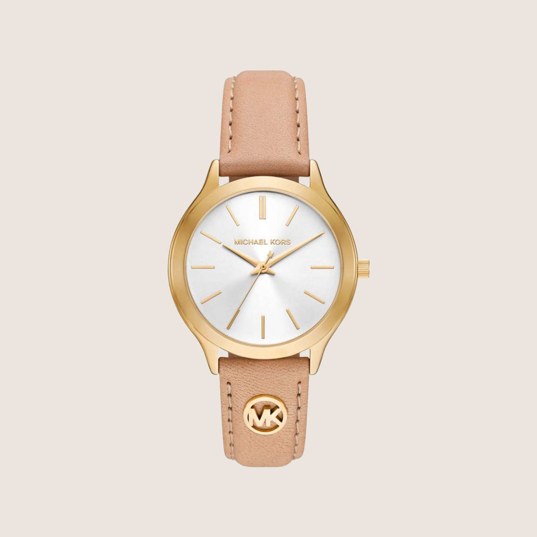 Michael Kors Women's Slim Runway White Dial Gold Case Watch MK7533