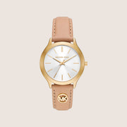 Michael Kors Women's Slim Runway White Dial Gold Case Watch MK7533