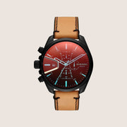 Diesel Mens MS9 Chronograph Two-Tone Dial Brown Leather Strap Watch DZ4471