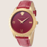 Versace Ladies Greca Signature Watch Red Dial Gold Case VEVC00921
