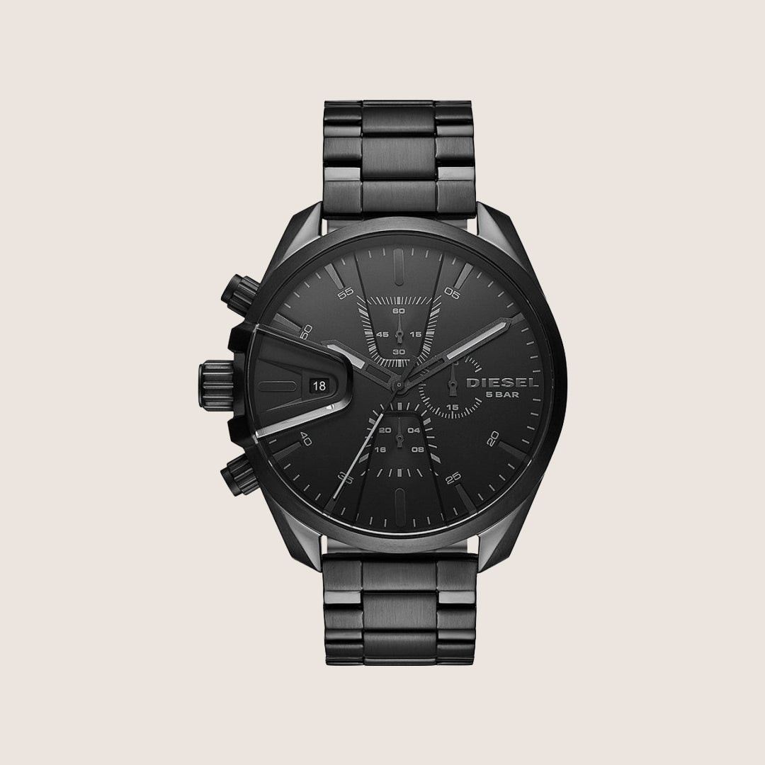 Diesel Mens MS9 Chronograph Black Dial Steel Bracelet Watch DZ4537