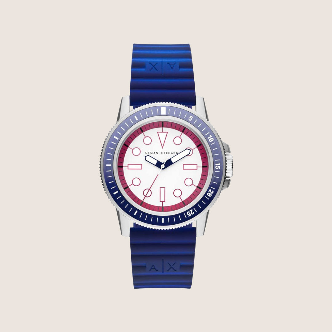 Armani Exchange Men's Sport Watch White Dial Blue Silicone Strap AX1859