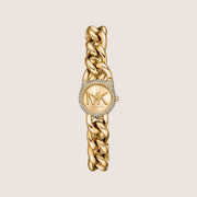 Michael Kors Women's Chain Lock Clear Stone-Set Gold Dial Watch MKO1067
