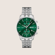 BOSS Men's Chronograph Green Dial Silver Bracelet Watch 1513975