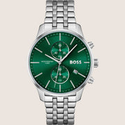 BOSS Men's Chronograph Green Dial Silver Steel Bracelet Watch 1513975