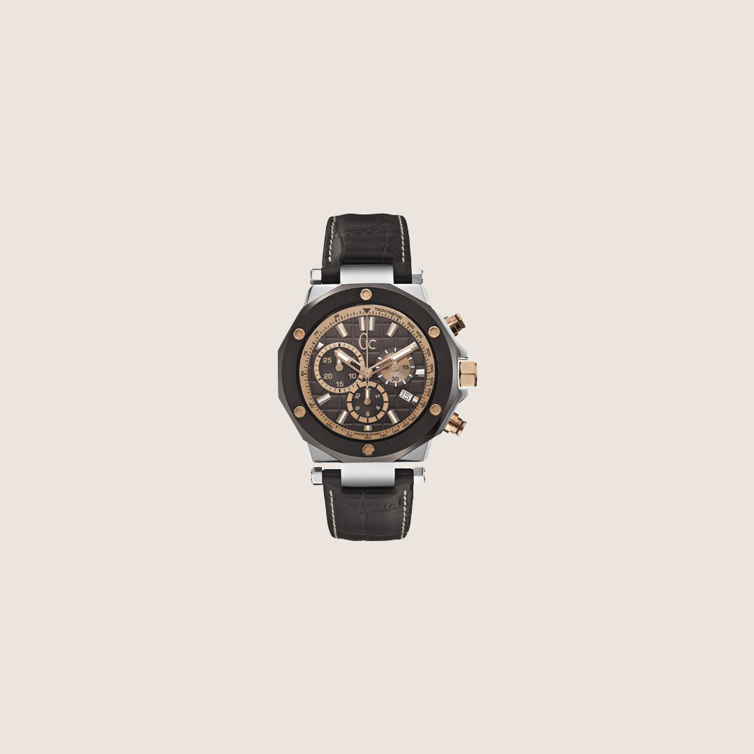 GC Men's Chronograph Bronze Dial Tachymeter Brown Leather Watch X72018G4S