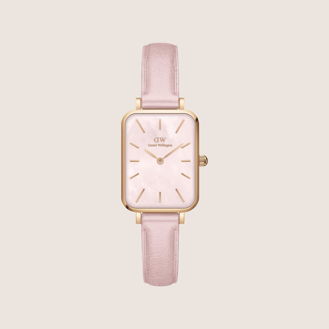 Daniel Wellington Women's Quadro Rose Gold Leather Pink Dial Watch DW00100636