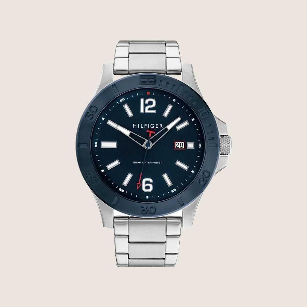 Tommy Hilfiger Men's Watch Blue Dial Date Silver Bracelet 1791994