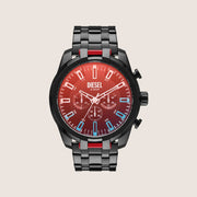 Diesel Mens Split Chronograph Two-Tone Dial Black Steel Bracelet Watch DZ4589