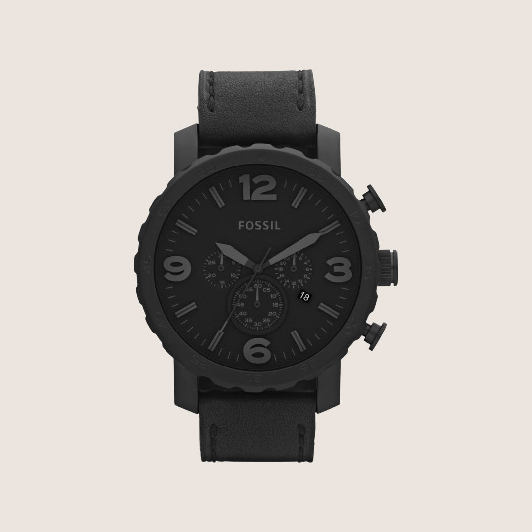 Fossil Mens Nate Black Leather Chronograph Watch JR1354