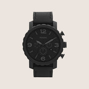Fossil Mens Nate Black Leather Chronograph Watch JR1354