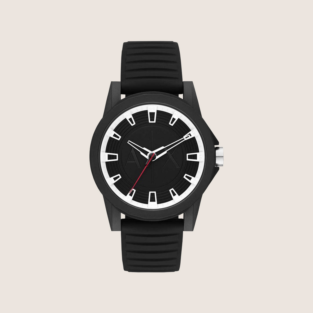 Armani Exchange Men's Dress Watch Black Dial Black Rubber Strap AX2520
