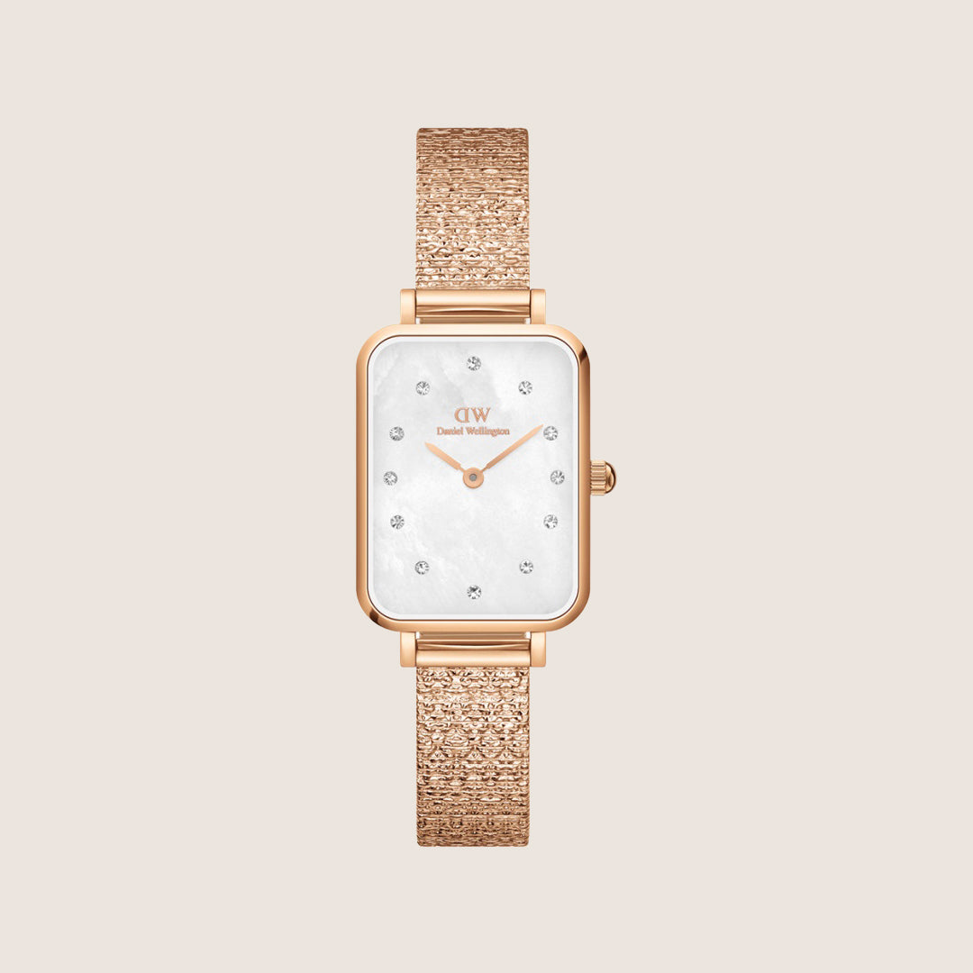 Daniel Wellington Women's Quadro Lumine Rose Gold Crystal White Dial Watch DW00100578