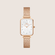 Daniel Wellington Women's Quadro Lumine Rose Gold Crystal White Dial Watch DW00100578