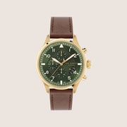 Ted Baker Mens Fulmaar Green Dial Chronograph Brown Leather Strap Watch BKPFMF408