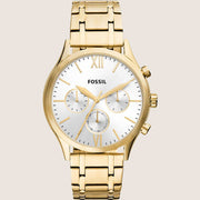 Fossil Men's Fenmore Silver Dial Gold Bracelet Watch BQ2809