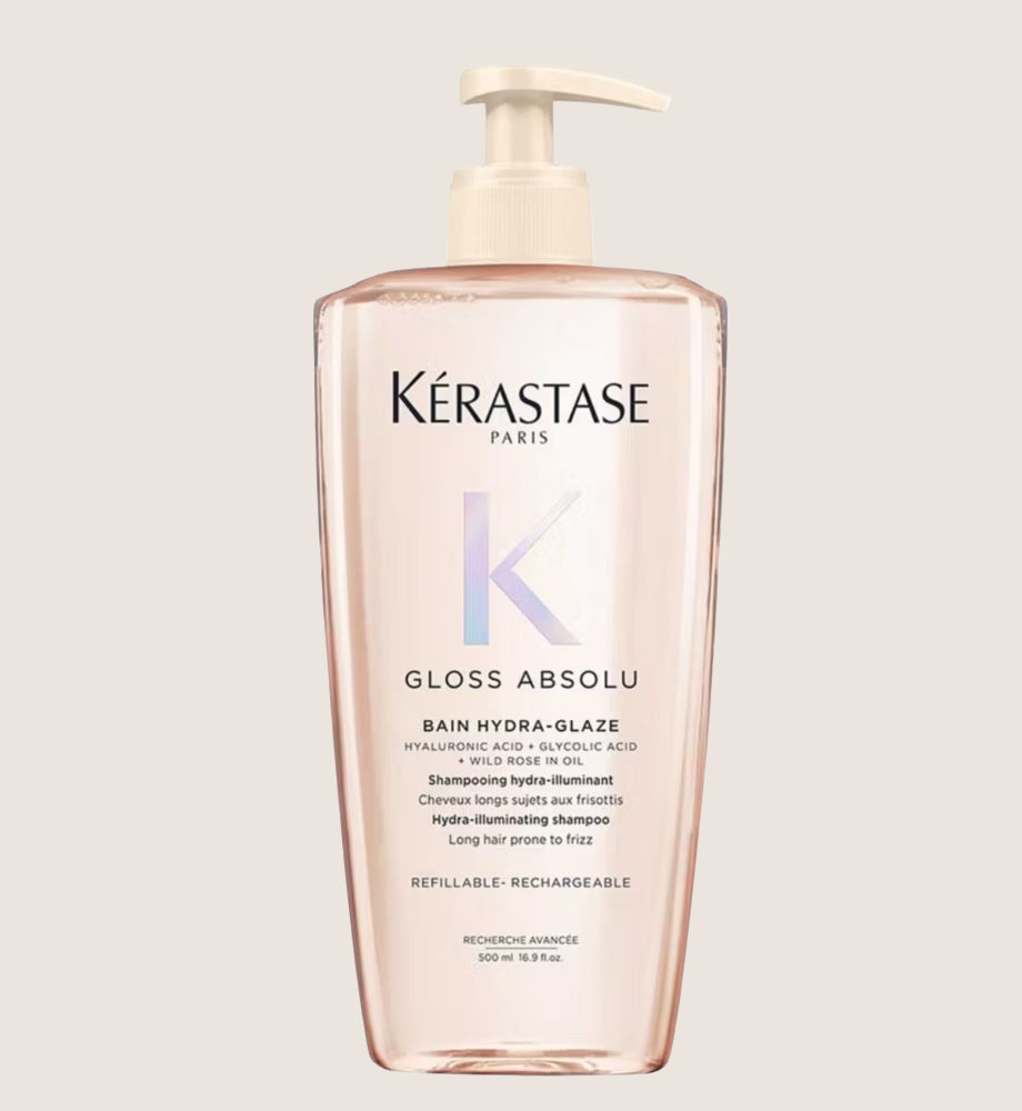 Kérastase Gloss Absolu Refillable Shampoo for All Hair Types, with Glycolic Acid, Hyaluronic Acid & Wild Rose Cleansing Formula 500ml