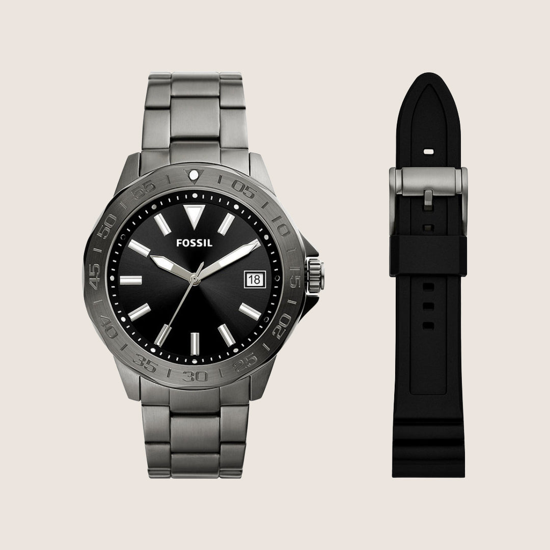 Fossil Mens Bannon Black Dial Watch and Strap Gift Set BQ2785SET