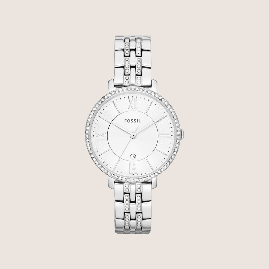 Fossil Women's Jacqueline Silver Tone Steel Date Bracelet Analogue Watch ES3545