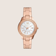 Fossil Women's Stella Rose Gold Mother-of-Pearl Crystal Bracelet Date Watch ES5131