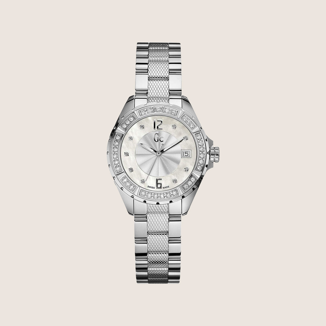 GC Ladies Silver Bracelet Stone Set Arabic Numeral Dial Swiss Watch A70103L1