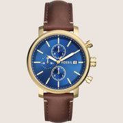 Fossil Men's Rhett Blue Dial Brown Leather Watch BQ2848