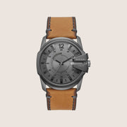 Diesel Mens Master Chief Gunmetal Dial Brown Leather Strap Watch DZ1964