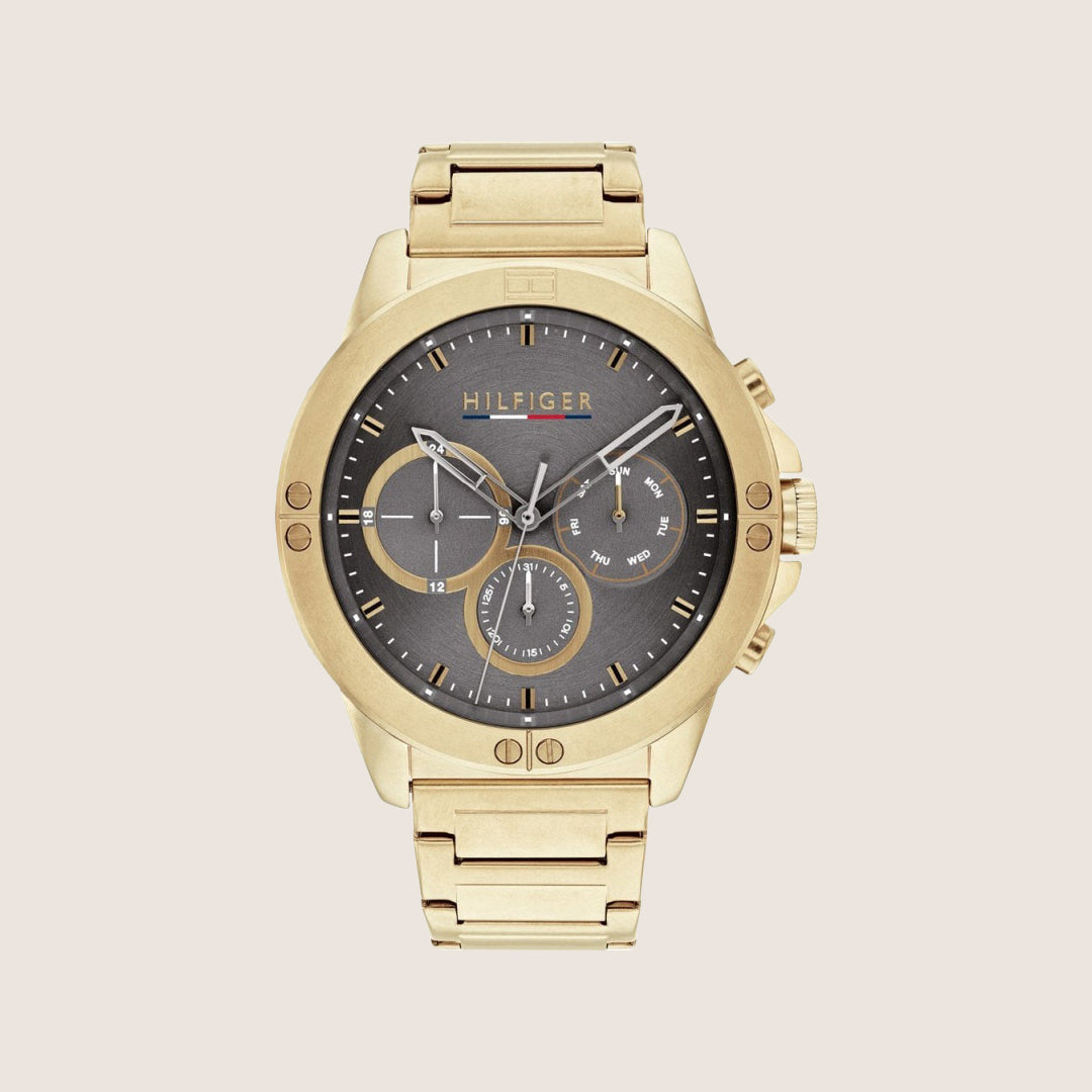 Tommy Hilfiger Men's Watch Black Dial Gold Bracelet 1791891